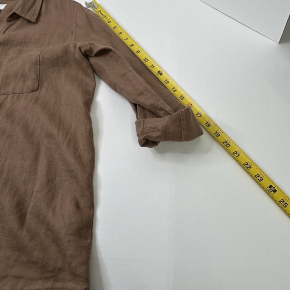 Sigrid Olsen 100% Linen Top Blouse Button Up Shirt Womens XL Brown Roll Tab - Picture 5 of 8